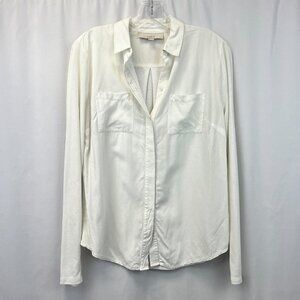 Ann Taylor Loft Womens Ivory Long Sleeve Chest Pockets Button-Up Shirt Sz Medium